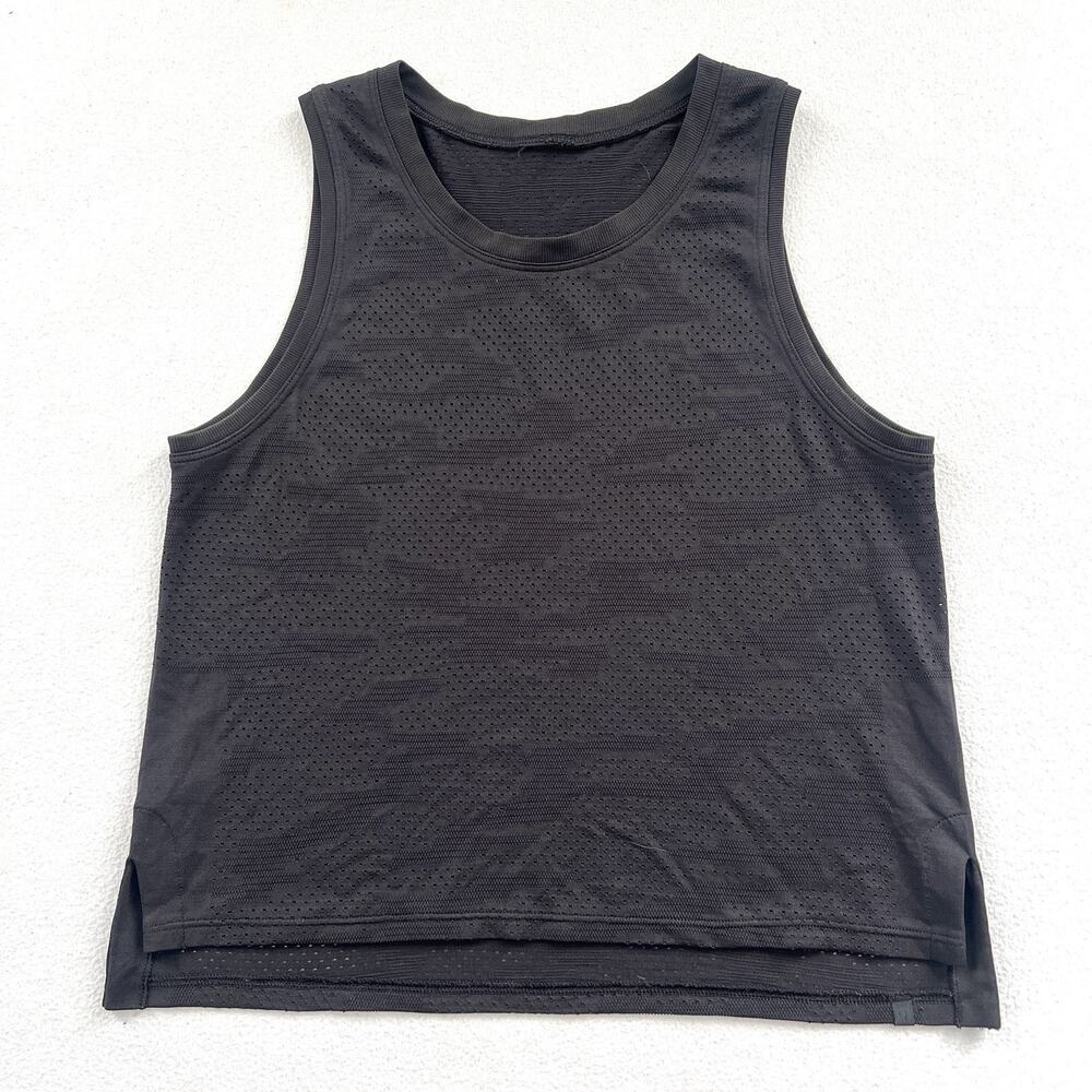Lululemon Women Black Dot Camo Mesh Train to Be Tank Cropped Sleeveless Top 2